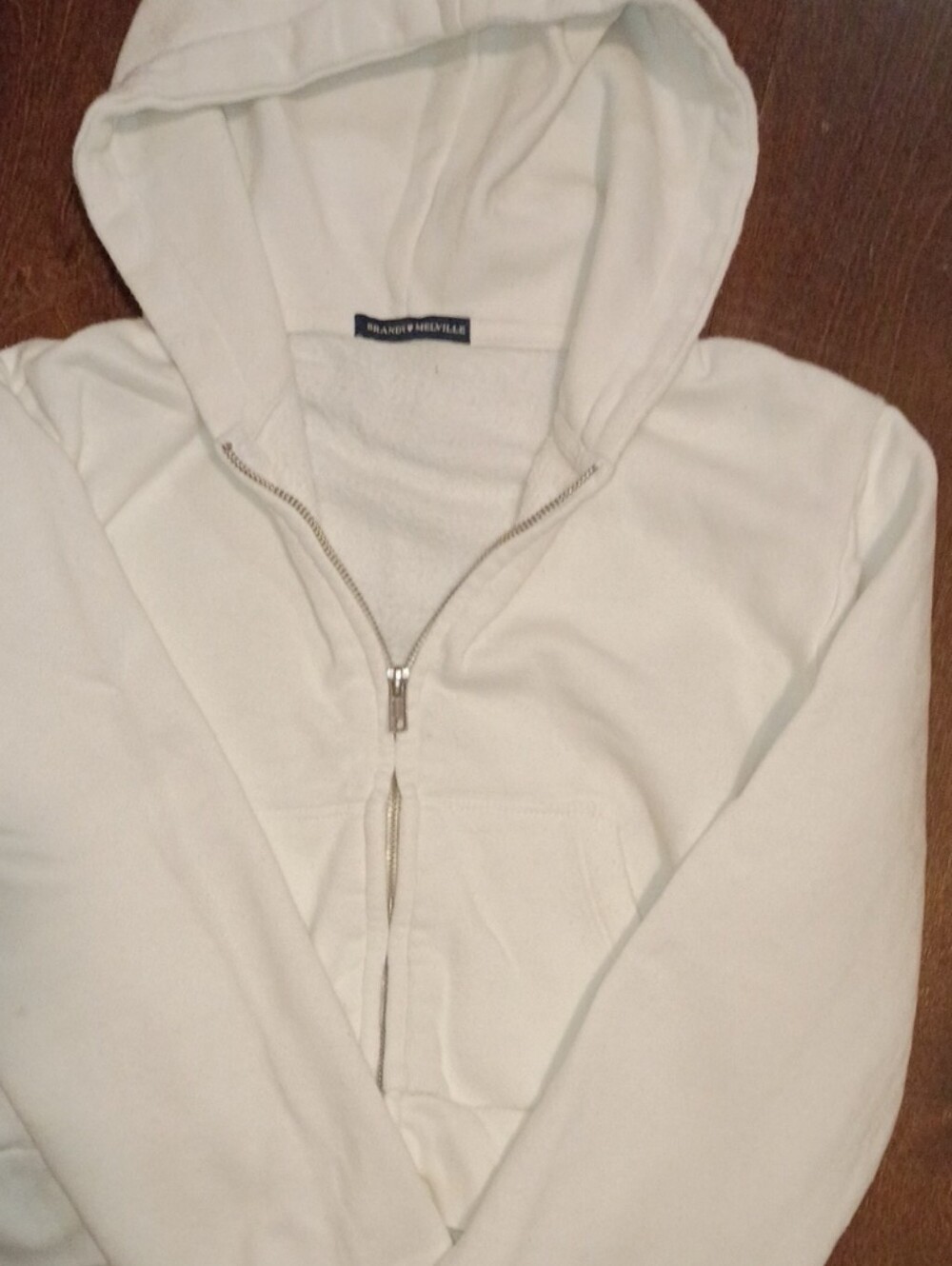 Brandy Melville White Zip-Up Hoodie Sweater
